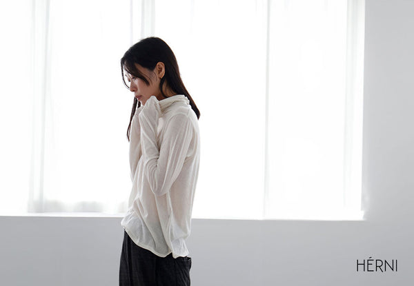 【再入荷】HÉRNI 冬の定番 単糸のコットンカシミヤカットソー2型